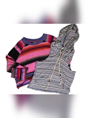 We The Free Striped Pink & Blue Crop Top and Hooded Tank
